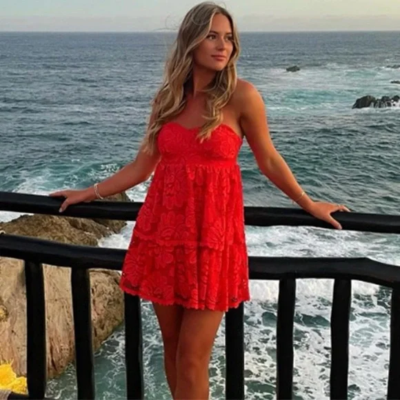 ✨ Maeve By Anthropologie Tiered Lace Mini Dress | Removable Spaghetti Straps - Picture 5 of 12